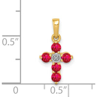 14K Yellow Gold Ruby and Diamond Cross Pendant - 0.30 Carat Ruby and 0.003 Carat Diamond by Lumare Gioia