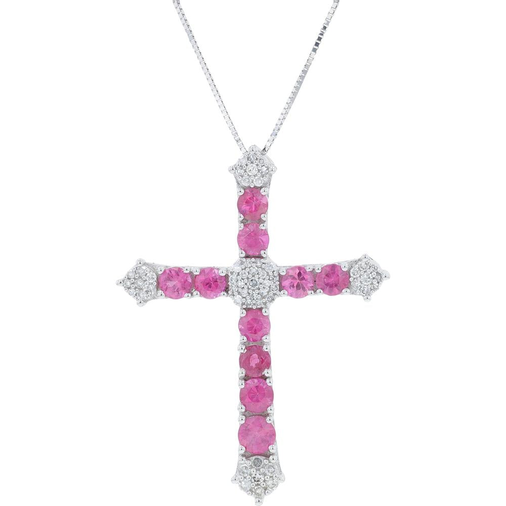 14K Yellow Gold Ruby and Diamond Cross Pendant - 1.10 Carat - 1.25 Carat Total Ruby Weight, 0.17 Carat Total Diamond Weight