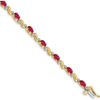 14K Yellow Gold Ruby and Diamond Curved Link 7" Bracelet - 0.32 Carats Ruby, 0.12 Carats Total Diamond Weight by Monteluci Fine Jewelry