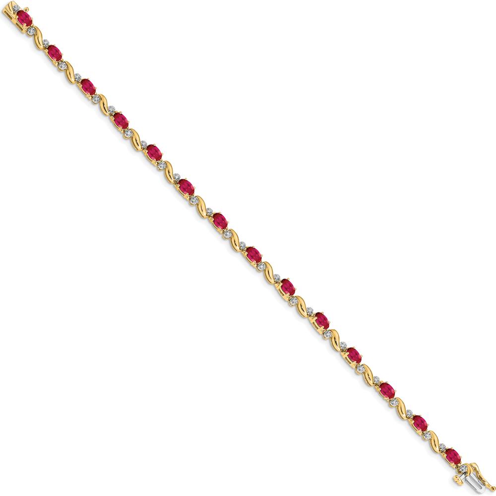 14K Yellow Gold Ruby and Diamond Curved Link 7" Bracelet - 0.32 Carats Ruby, 0.12 Carats Total Diamond Weight by Monteluci Fine Jewelry