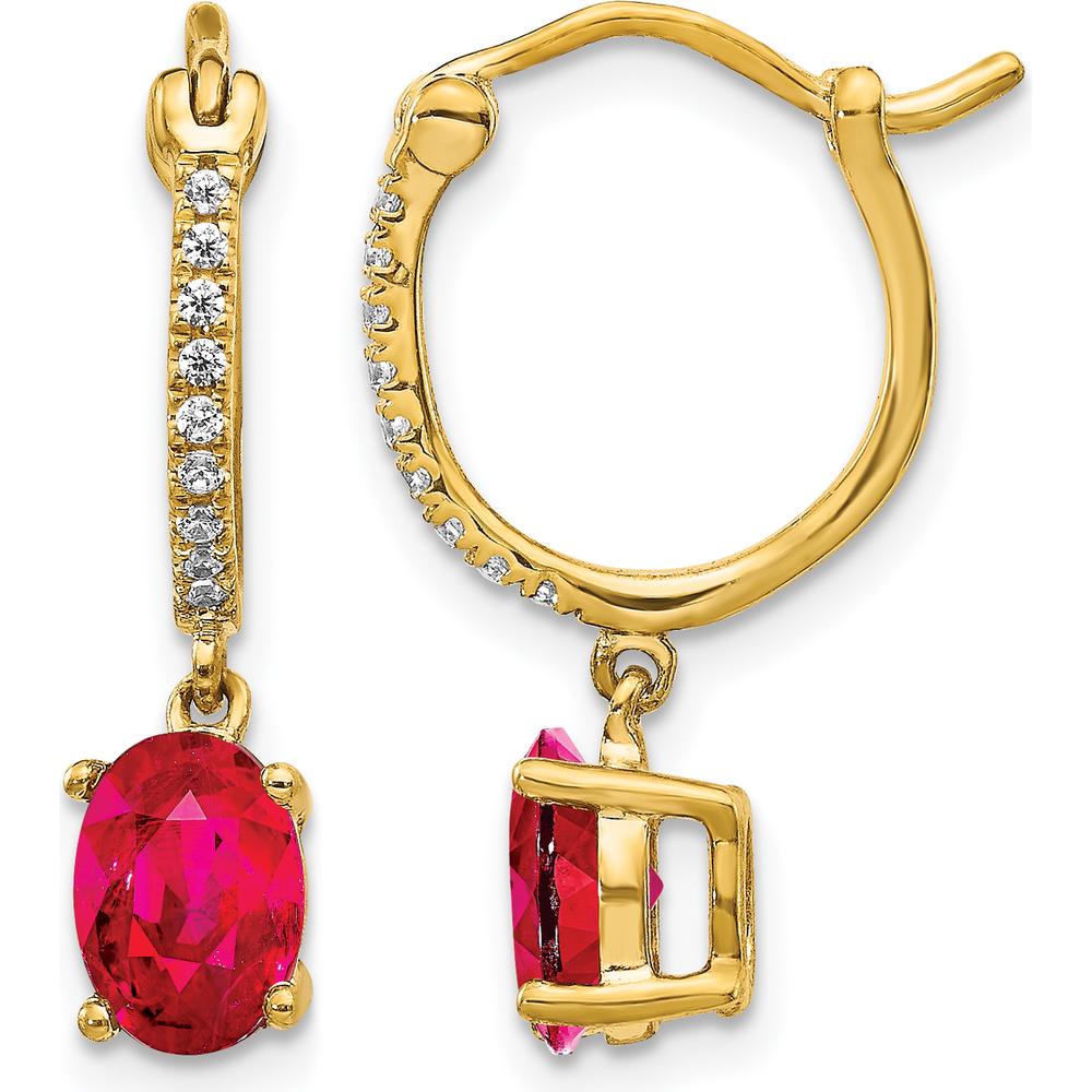 14K Yellow Gold Ruby and Diamond Dangle Hoop Earrings - 0.75 Carat Total Ruby Weight, 0.09 Carat Total Diamond Weight by Monteluci Fine Jewelry