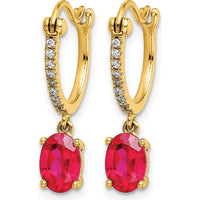 14K Yellow Gold Ruby and Diamond Dangle Hoop Earrings - 0.75 Carat Total Ruby Weight, 0.09 Carat Total Diamond Weight by Monteluci Fine Jewelry