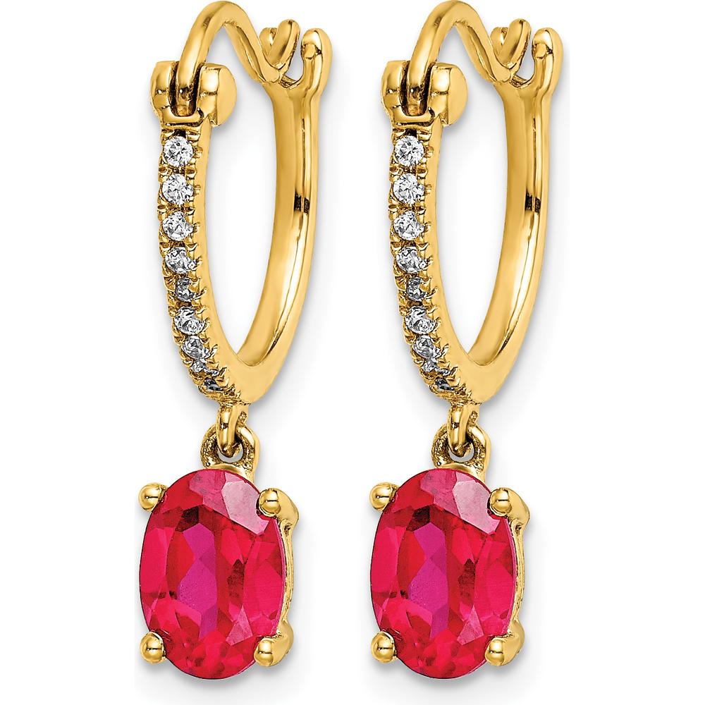 14K Yellow Gold Ruby and Diamond Dangle Hoop Earrings - 0.75 Carat Total Ruby Weight, 0.09 Carat Total Diamond Weight by Monteluci Fine Jewelry