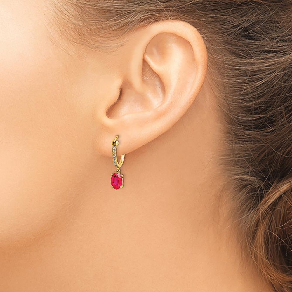 14K Yellow Gold Ruby and Diamond Dangle Hoop Earrings - 0.75 Carat Total Ruby Weight, 0.09 Carat Total Diamond Weight by Monteluci Fine Jewelry