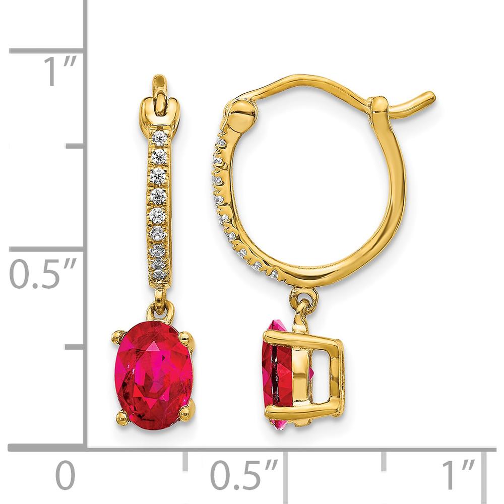 14K Yellow Gold Ruby and Diamond Dangle Hoop Earrings - 0.75 Carat Total Ruby Weight, 0.09 Carat Total Diamond Weight by Monteluci Fine Jewelry