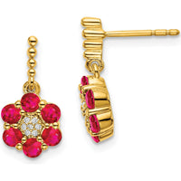 14K Yellow Gold Ruby and Diamond Drop Earrings - 0.09 Carat Ruby, 0.003 Carat Diamond by Monteluci Fine Jewelry