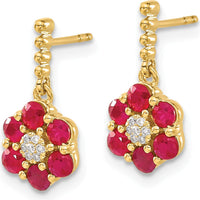 14K Yellow Gold Ruby and Diamond Drop Earrings - 0.09 Carat Ruby, 0.003 Carat Diamond by Monteluci Fine Jewelry
