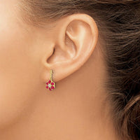 14K Yellow Gold Ruby and Diamond Drop Earrings - 0.09 Carat Ruby, 0.003 Carat Diamond by Monteluci Fine Jewelry