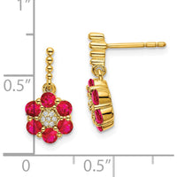 14K Yellow Gold Ruby and Diamond Drop Earrings - 0.09 Carat Ruby, 0.003 Carat Diamond by Monteluci Fine Jewelry