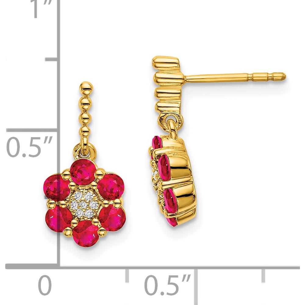 14K Yellow Gold Ruby and Diamond Drop Earrings - 0.09 Carat Ruby, 0.003 Carat Diamond by Monteluci Fine Jewelry