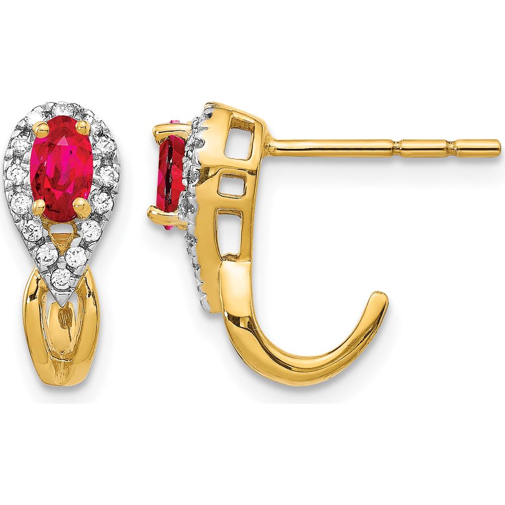 14K Yellow Gold Ruby and Diamond Drop Earrings - 0.285 Carat Ruby, 0.005 Carat Total Diamond Weight by Monteluci Fine Jewelry