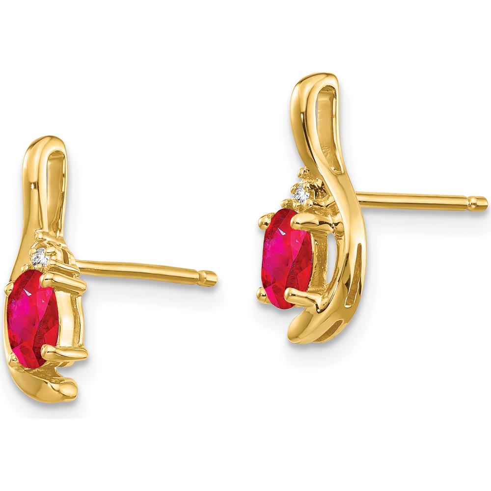 14K Yellow Gold Ruby and Diamond Drop Earrings - 0.32 Carat Ruby, 0.005 Carat Total Diamond Weight by Oro Pregiato