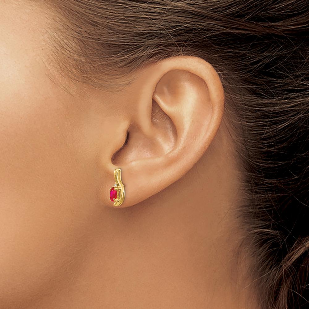 14K Yellow Gold Ruby and Diamond Drop Earrings - 0.32 Carat Ruby, 0.005 Carat Total Diamond Weight by Oro Pregiato