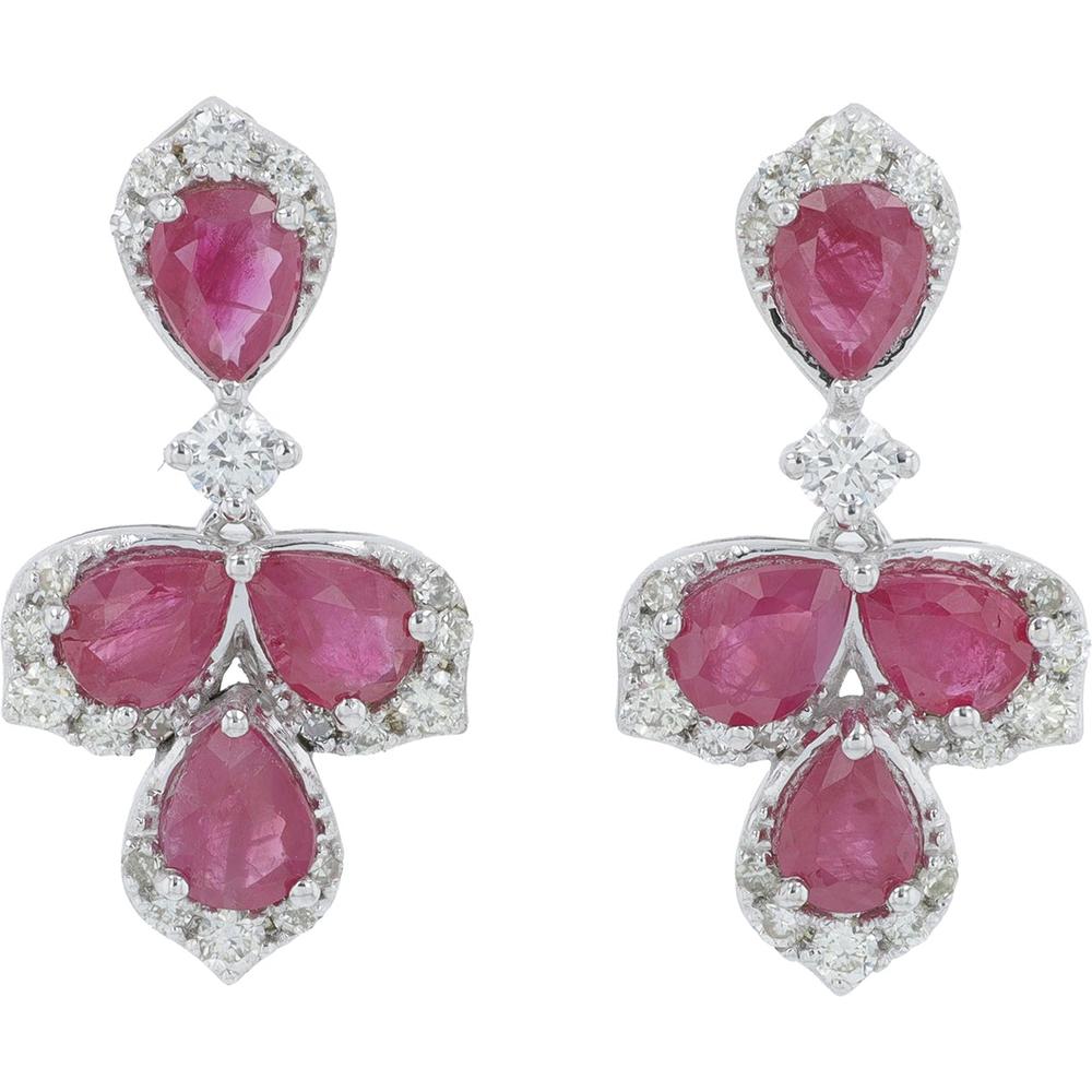 14K Yellow Gold Ruby and Diamond Drop Earrings - 1.00-1.50 Carat Ruby, 0.32 Carat Total Diamond Weight