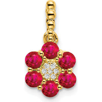 14K Yellow Gold Ruby and Diamond Floral Pendant - 0.6 Carat Total Ruby Weight, 0.03 Carat Total Diamond Weight by Lumare Gioia