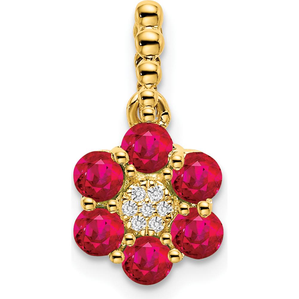 14K Yellow Gold Ruby and Diamond Floral Pendant - 0.6 Carat Total Ruby Weight, 0.03 Carat Total Diamond Weight by Lumare Gioia