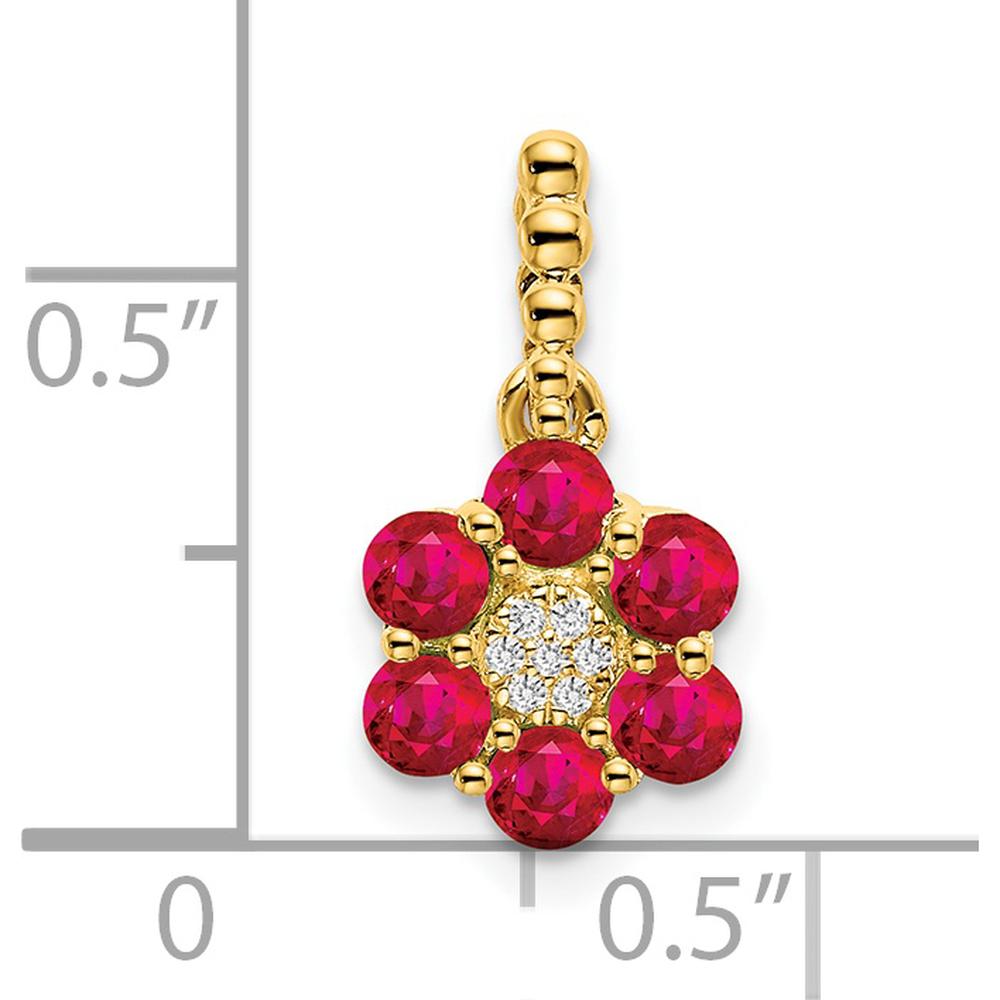 14K Yellow Gold Ruby and Diamond Floral Pendant - 0.6 Carat Total Ruby Weight, 0.03 Carat Total Diamond Weight by Lumare Gioia