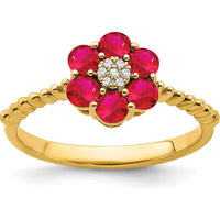14K Yellow Gold Ruby and Diamond Floral Ring - 0.1541 Carat Total Ruby Weight, 0.004 Carat Total Diamond Weight by 0
