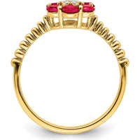 14K Yellow Gold Ruby and Diamond Floral Ring - 0.1541 Carat Total Ruby Weight, 0.004 Carat Total Diamond Weight by 0