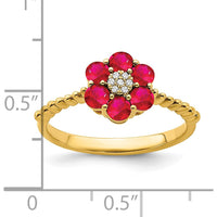 14K Yellow Gold Ruby and Diamond Floral Ring - 0.1541 Carat Total Ruby Weight, 0.004 Carat Total Diamond Weight by 0
