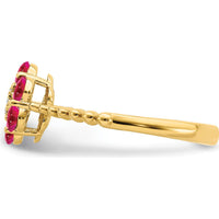 14K Yellow Gold Ruby and Diamond Floral Ring - 0.1541 Carat Total Ruby Weight, 0.004 Carat Total Diamond Weight by 0