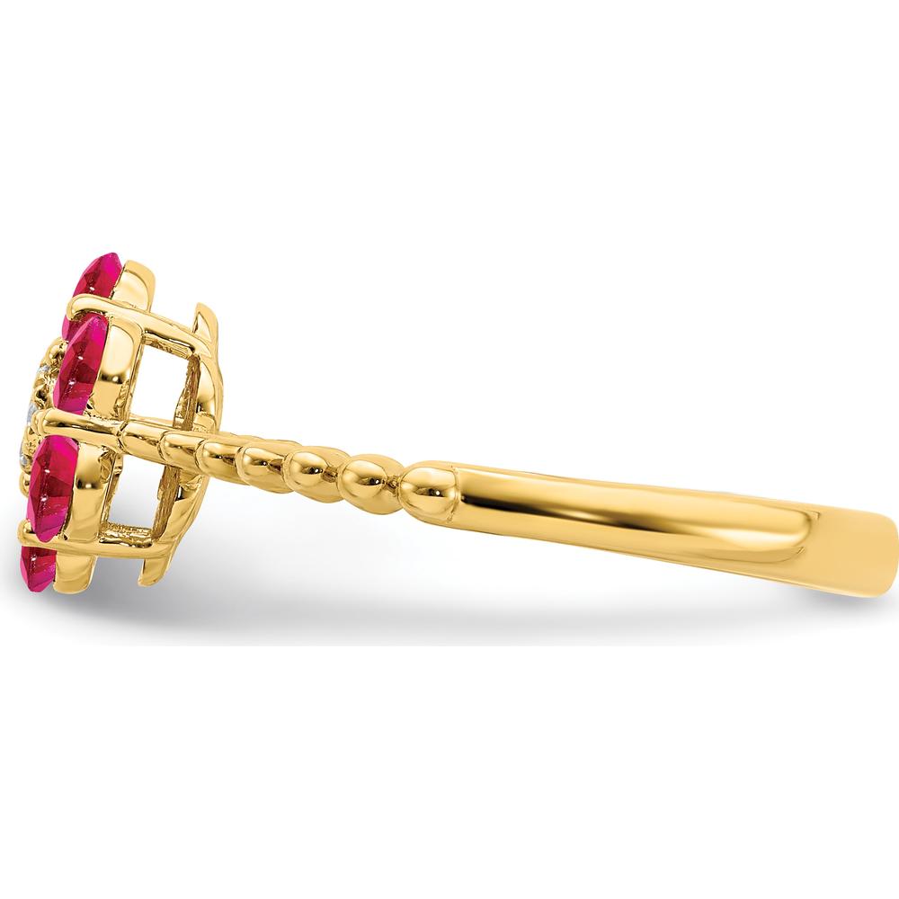 14K Yellow Gold Ruby and Diamond Floral Ring - 0.1541 Carat Total Ruby Weight, 0.004 Carat Total Diamond Weight by 0