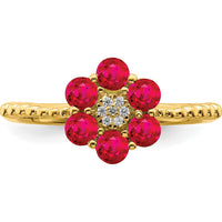 14K Yellow Gold Ruby and Diamond Floral Ring - 0.1541 Carat Total Ruby Weight, 0.004 Carat Total Diamond Weight by 0