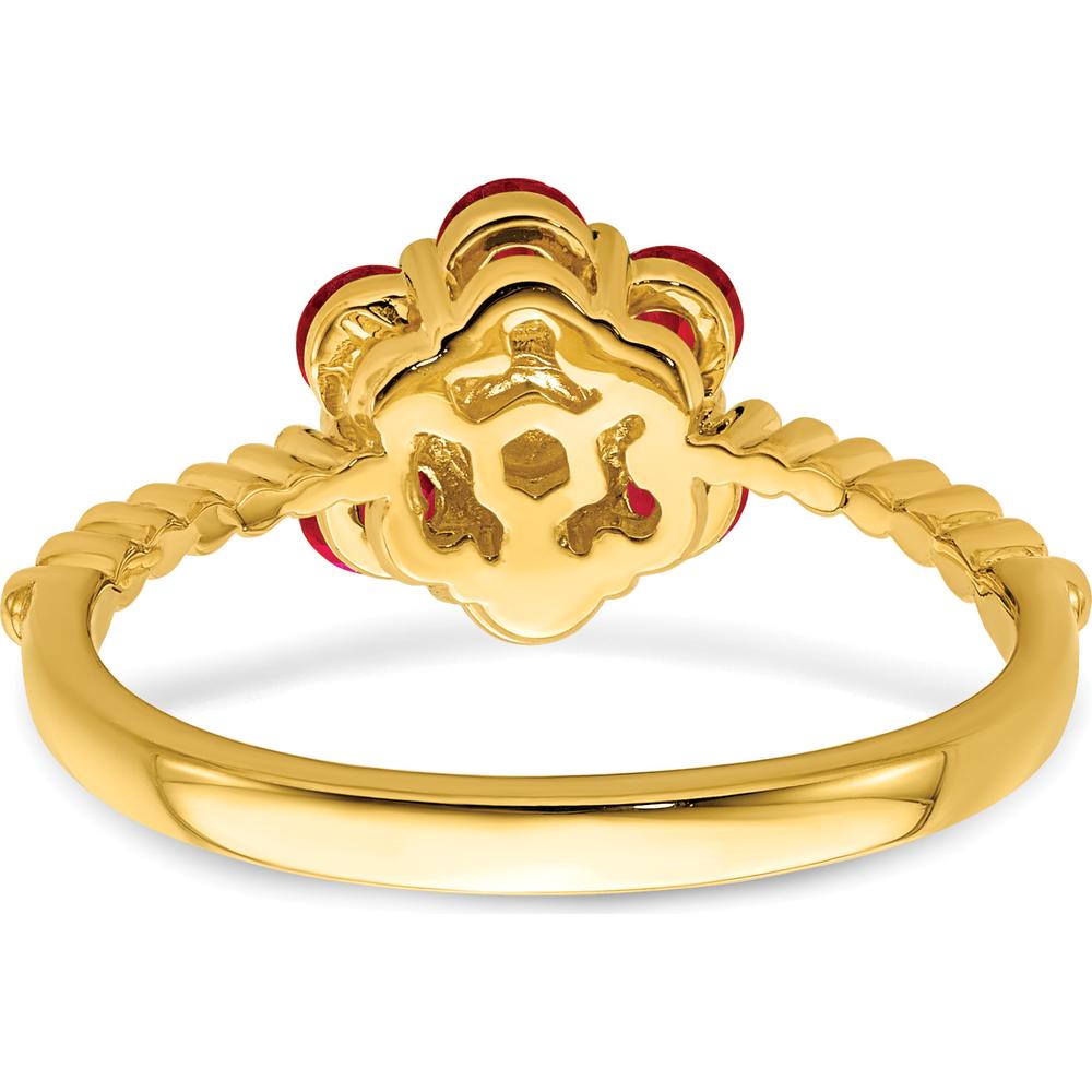 14K Yellow Gold Ruby and Diamond Floral Ring - 0.1541 Carat Total Ruby Weight, 0.004 Carat Total Diamond Weight by 0