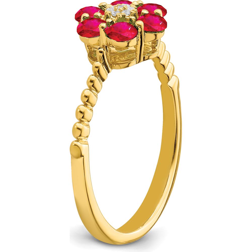 14K Yellow Gold Ruby and Diamond Floral Ring - 0.1541 Carat Total Ruby Weight, 0.004 Carat Total Diamond Weight by 0