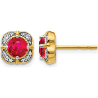 14K Yellow Gold Ruby and Diamond Halo Button Earrings - 1.0 Carats Total Ruby Weight by Monteluci Fine Jewelry