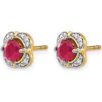 14K Yellow Gold Ruby and Diamond Halo Button Earrings - 1.0 Carats Total Ruby Weight by Monteluci Fine Jewelry
