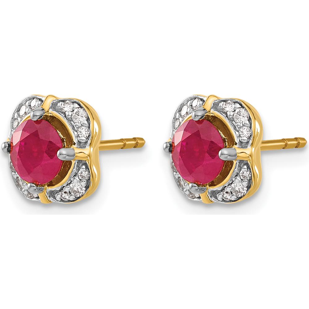 14K Yellow Gold Ruby and Diamond Halo Button Earrings - 1.0 Carats Total Ruby Weight by Monteluci Fine Jewelry