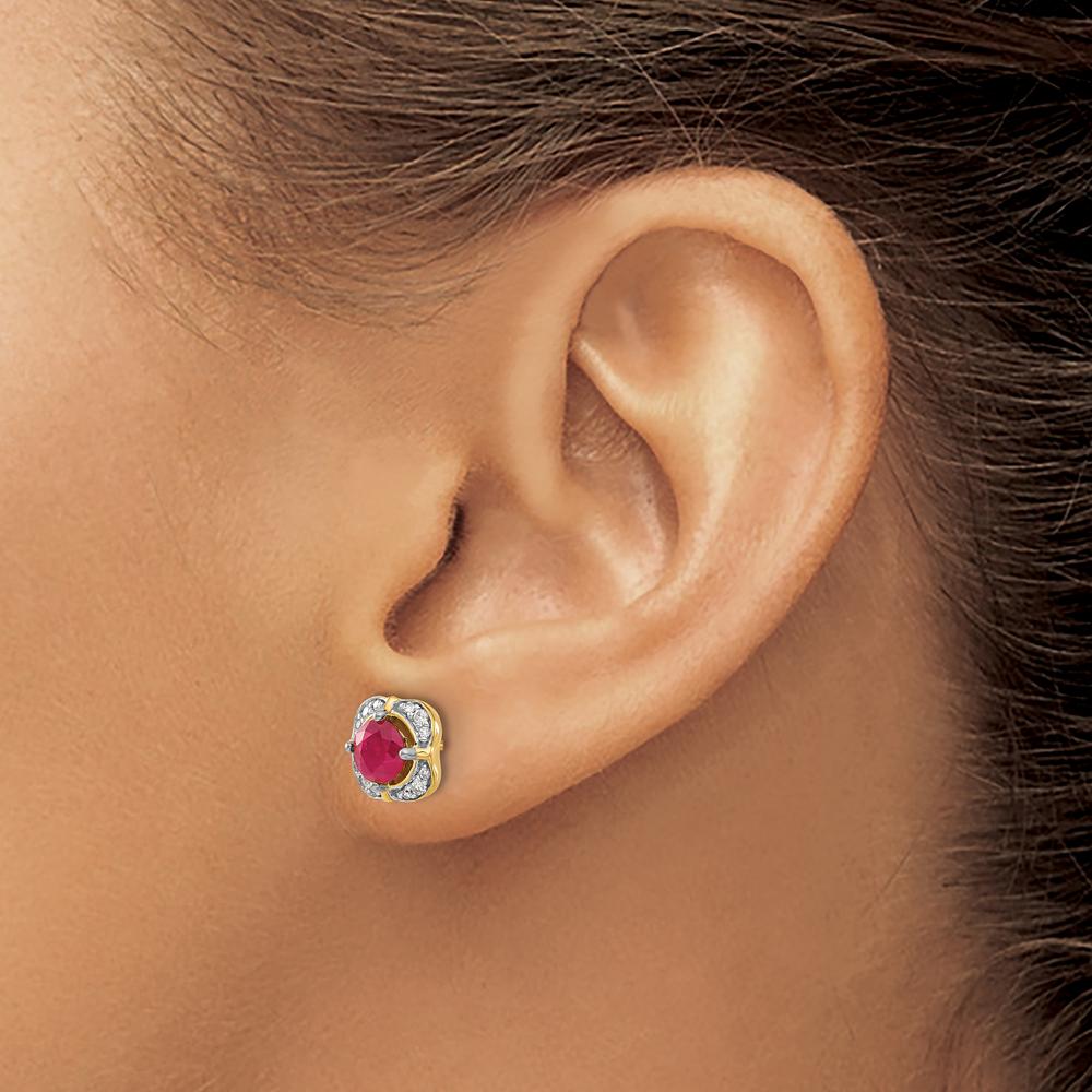 14K Yellow Gold Ruby and Diamond Halo Button Earrings - 1.0 Carats Total Ruby Weight by Monteluci Fine Jewelry