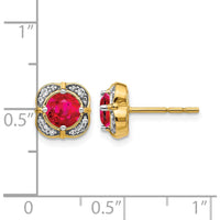 14K Yellow Gold Ruby and Diamond Halo Button Earrings - 1.0 Carats Total Ruby Weight by Monteluci Fine Jewelry