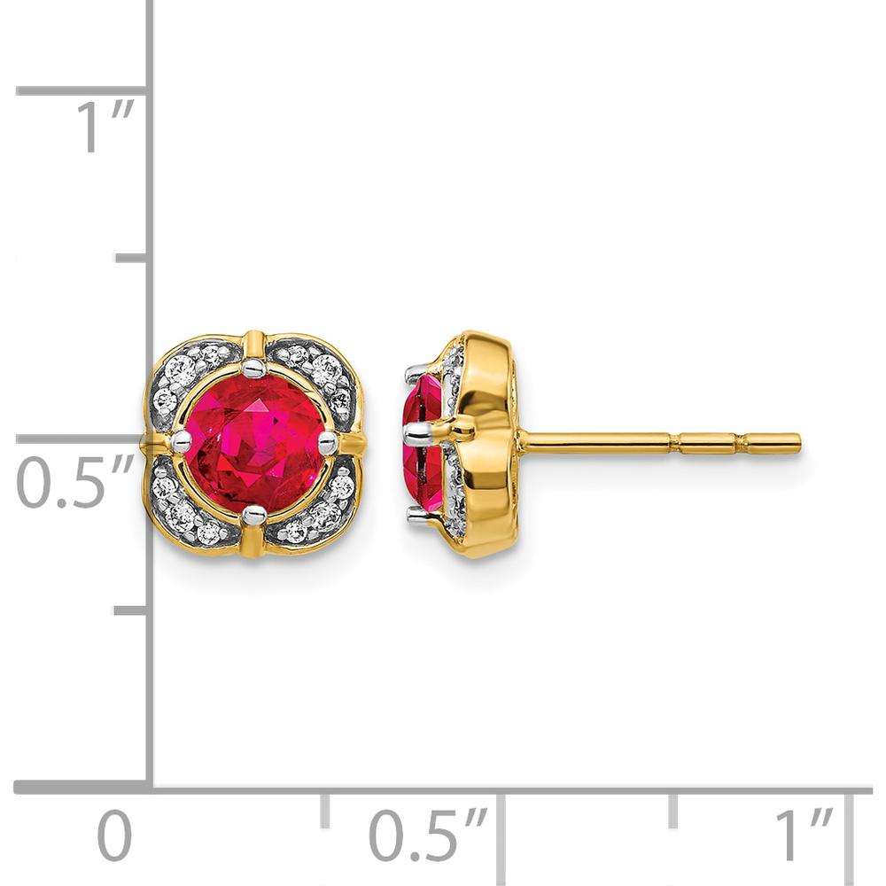 14K Yellow Gold Ruby and Diamond Halo Button Earrings - 1.0 Carats Total Ruby Weight by Monteluci Fine Jewelry