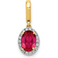 14K Yellow Gold Ruby and Diamond Halo Pendant - 0.99 Carat Ruby, 0.09 Carat Total Diamond Weight by Monteluci Fine Jewelry