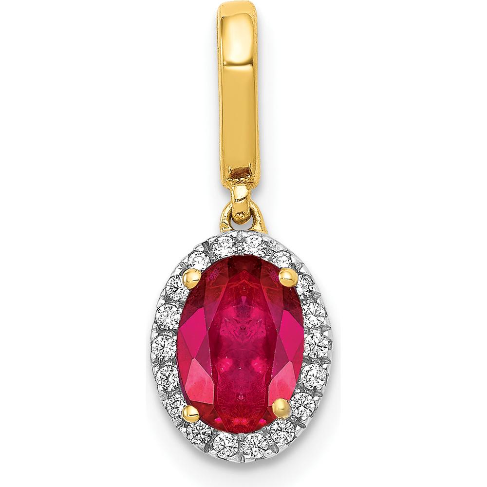 14K Yellow Gold Ruby and Diamond Halo Pendant - 0.99 Carat Ruby, 0.09 Carat Total Diamond Weight by Monteluci Fine Jewelry