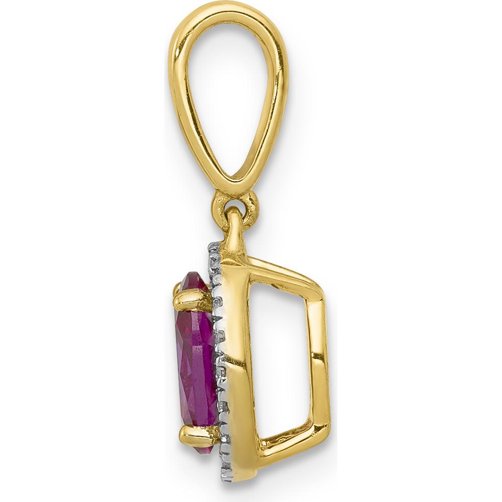 14K Yellow Gold Ruby and Diamond Halo Pendant - 0.99 Carat Ruby, 0.09 Carat Total Diamond Weight by Monteluci Fine Jewelry