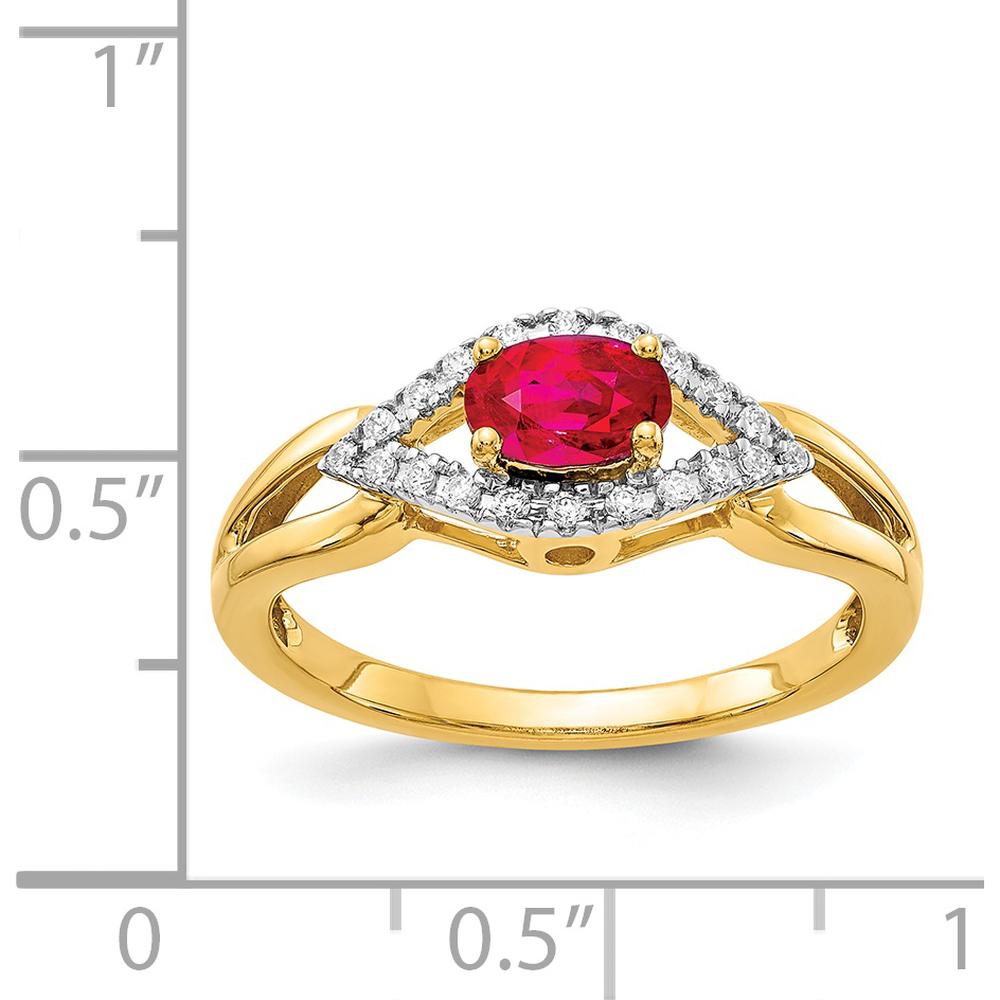 14K Yellow Gold Ruby and Diamond Halo Ring - 0.445 Carat Ruby, 0.11 Carat Diamond Total Weight by 0