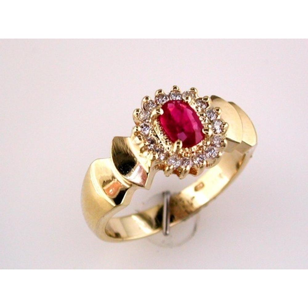 14K Yellow Gold Ruby & Diamond Halo Ring - 0.50 Carats Ruby & 0.25 Carats Diamond Total Weight