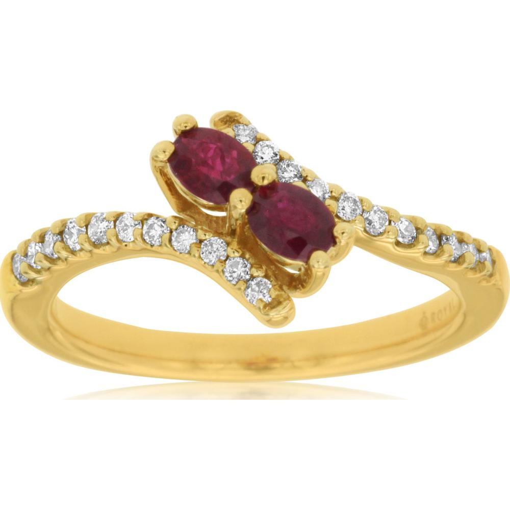 14K Yellow Gold Ruby & Diamond Halo Ring - 0.60 Carats Total Ruby Weight, 0.20 Carats Total Diamond Weight