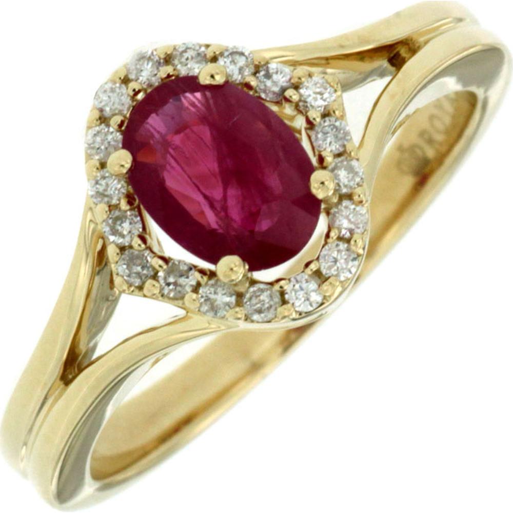 14K Yellow Gold Ruby & Diamond Halo Ring - 1.05 Carats Total Ruby and Diamond Weight