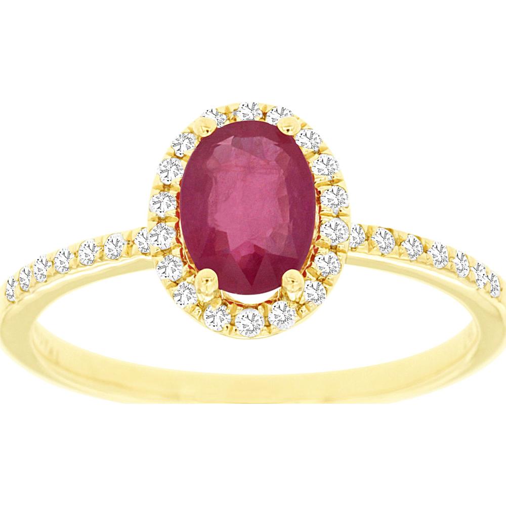 14K Yellow Gold Ruby & Diamond Halo Ring with Oval Ruby - 1.07 Carats Total Gem Weight