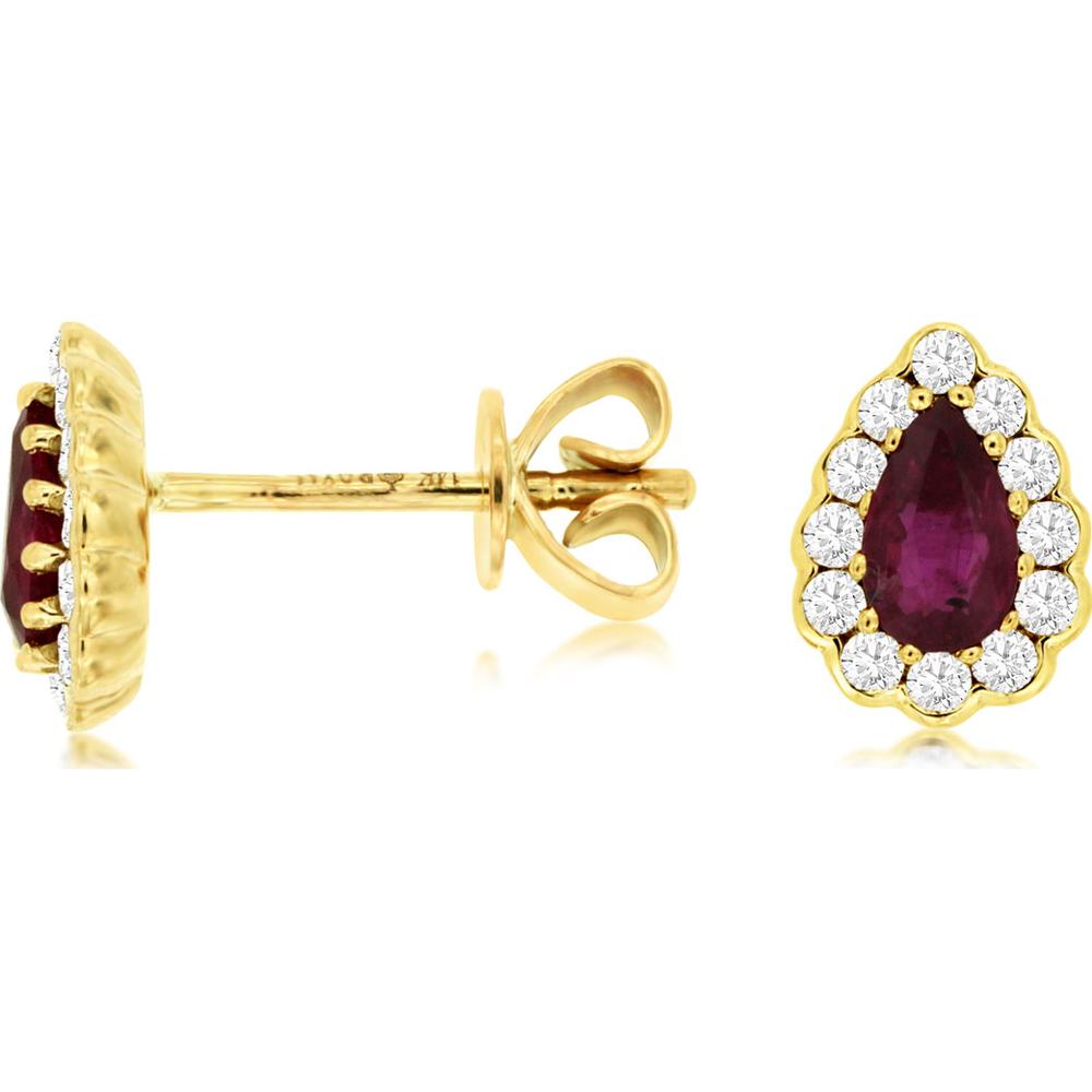 14K Yellow Gold Ruby & Diamond Halo Stud Earrings - 0.88 Carats Total Ruby and Diamond Weight