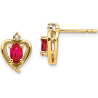 14K Yellow Gold Ruby and Diamond Heart Earrings with Oval Rubies and Round Diamonds - 0.32 Carat Total Ruby Weight by Oro Pregiato