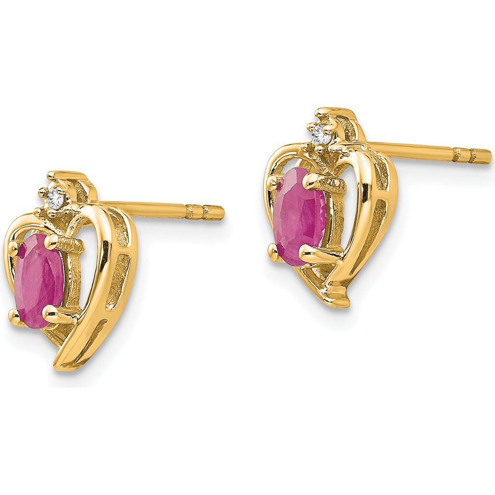 14K Yellow Gold Ruby and Diamond Heart Earrings with Oval Rubies and Round Diamonds - 0.32 Carat Total Ruby Weight by Oro Pregiato