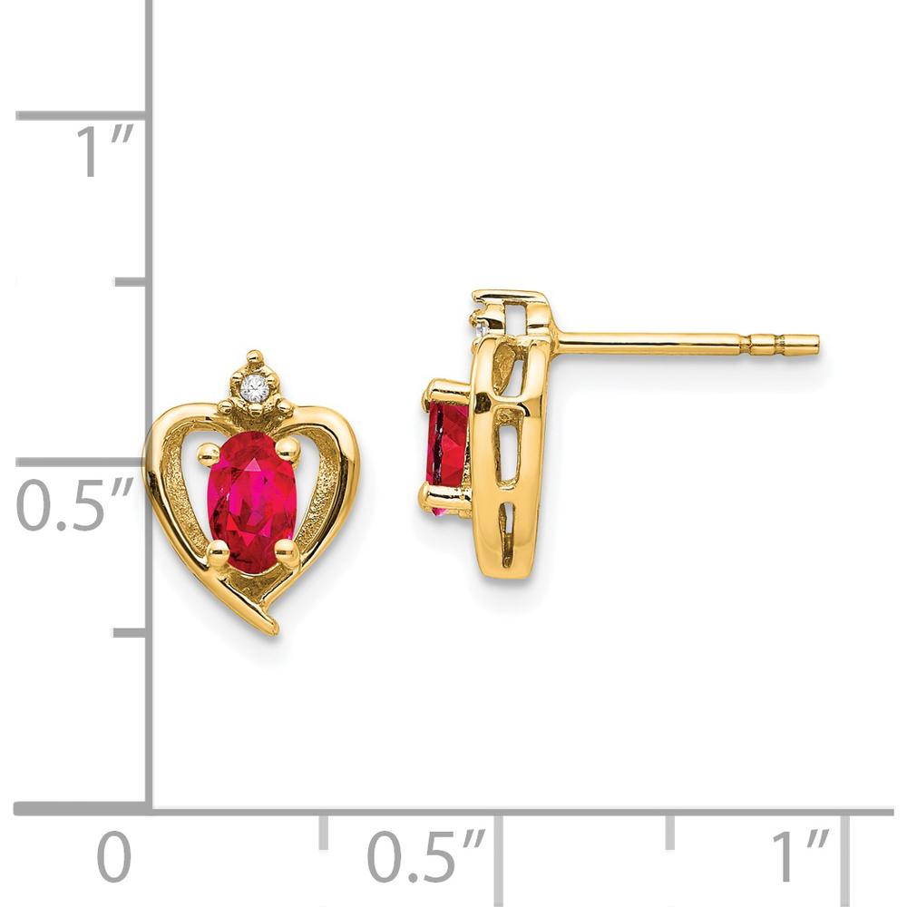 14K Yellow Gold Ruby and Diamond Heart Earrings with Oval Rubies and Round Diamonds - 0.32 Carat Total Ruby Weight by Oro Pregiato