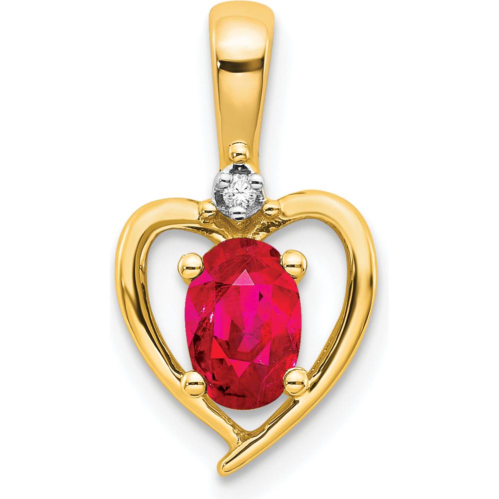 14K Yellow Gold Ruby and Diamond Heart Pendant - 0.6 Carat Ruby, 0.007 Carat Diamond by Oro Pregiato