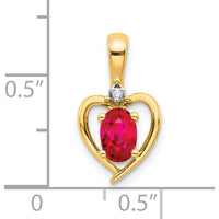 14K Yellow Gold Ruby and Diamond Heart Pendant - 0.6 Carat Ruby, 0.007 Carat Diamond by Oro Pregiato