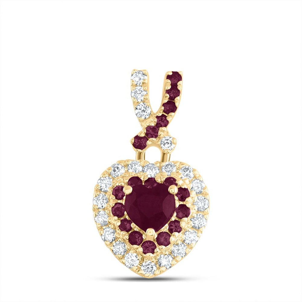 14K Yellow Gold Ruby and Diamond Heart Pendant - 1/2 Carat Total Gemstone Weight